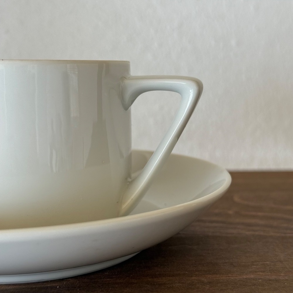 11pc Vintage Minimalist White Porcelain Espresso Cup Saucer Set Japandi Angular